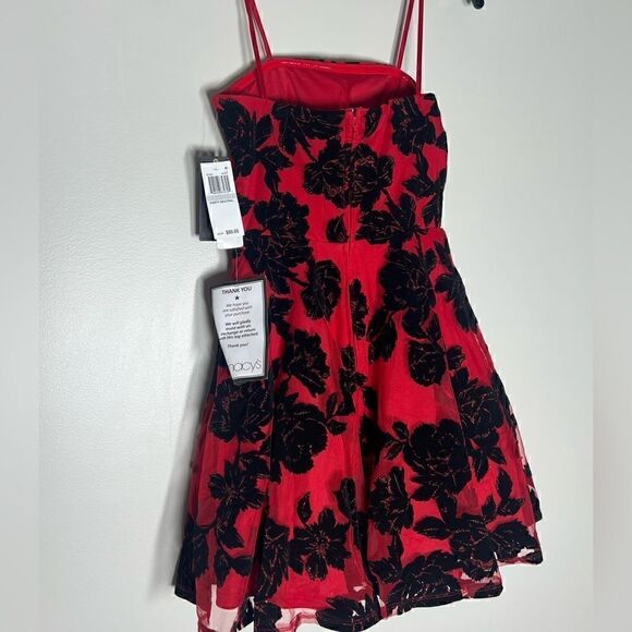CITY STUDIOS Juniors' Flocked Fit & Flare Dress red and black dress size 1 New - Picture 6 of 13